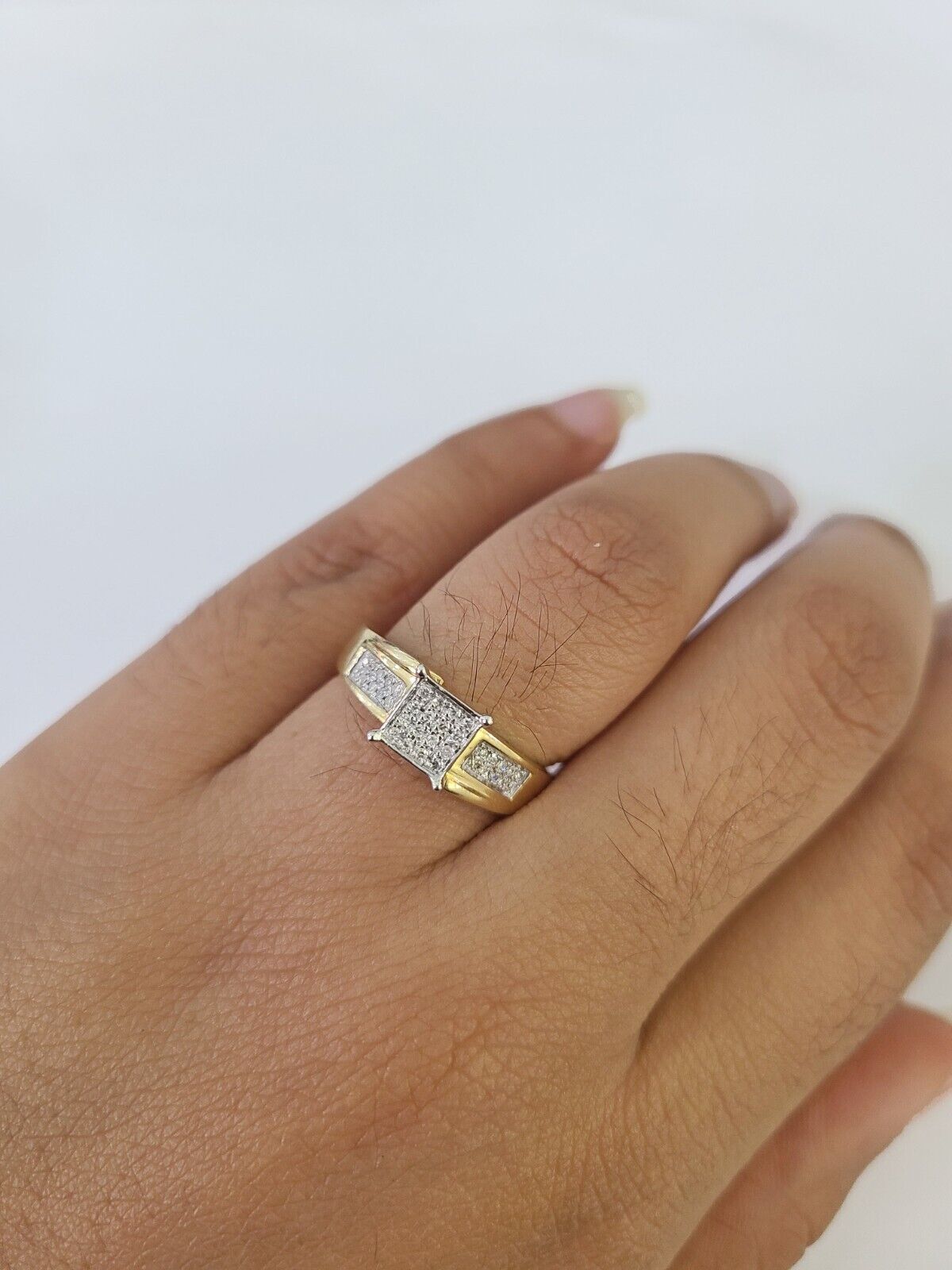 Real 10k Diamond Ladies Ring Yellow Gold Women Casual Genuine Wedding - GoldenlinQ